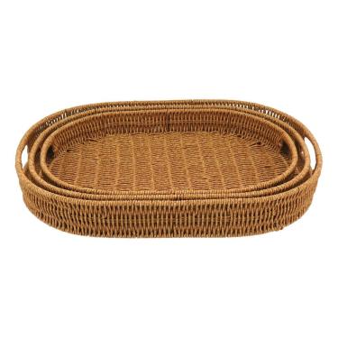 Imagem de Jg 3Pç Bandeja Plástico Natural Decorativa Para Servir