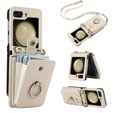 Imagem de Asuwish Capa para celular Samsung Galaxy Z Flip 6 5G 2024 carteira com protetor de tela e alça transversal anel suporte RFID suporte para cartão de crédito ZFlip6 Z6 G Flip6 6Z mulheres meninas bege