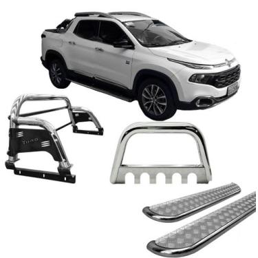 Imagem de Kit Quebra Mato Estribo Chapa Santo Antônio Fiat Toro Cromado - HOZZ