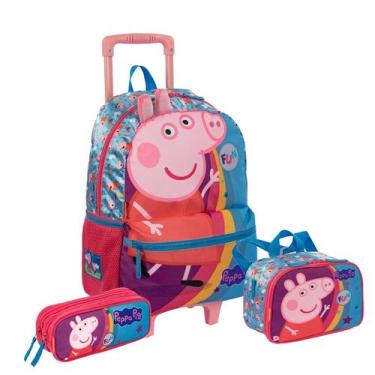 Imagem de Kit Mochila Rodas Peppa Pig com Lancheira Térmica e Estojo - Sestini, 