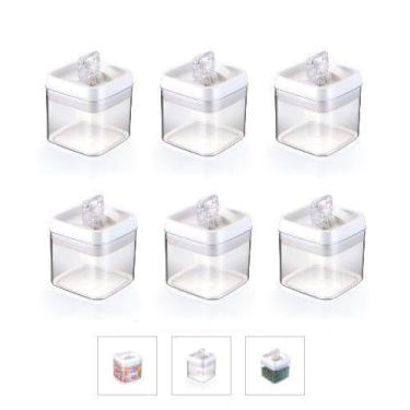 Imagem de 6 Potes Hermético Mantimentos Acrílico Quadrado 1,1 L Tampa - Injeplas