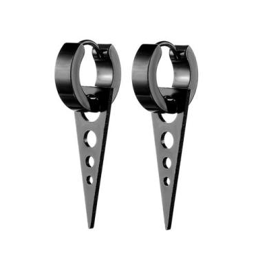 Imagem de PAR DE BRINCO Triangular Triângulo argola preta EM AÇO INOX Titânio pr