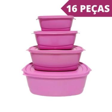Imagem de Mega Kit com 16 Potes Plástico Premium Para Cozinha - Casa Bella, Rosa