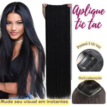 Imagem de Aplique Tic-Tac Identico ao Cabelo Humano 70 cm Preto Liso - Weng - BH