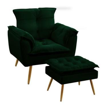Imagem de Kit Poltrona Almofadada Decorativa Beta e Puff Lunar N-026 Veludo Verd