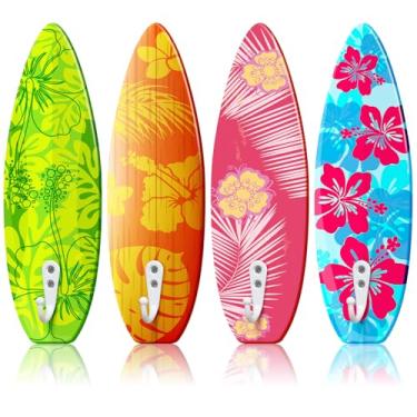 Imagem de Sintuff 4 ganchos de toalha de madeira e ferro, estilo Havaí, multicoloridos, ganchos decorativos de parede para banheiro, quarto, piscina e decoração