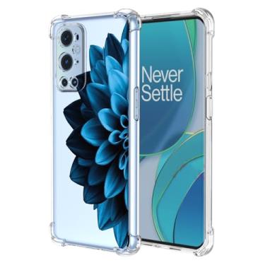 Imagem de JDYGWK Capa para Oneplus 9 Pro 1+ 9 Pro com estampa de flores transparentes, TPU macio fino e leve, à prova de choque, capa protetora de telefone para Oneplus 9 Pro, azul desabrochando