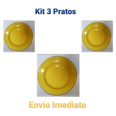 Imagem de 3 Pratos  Esmaltado Ágata  Original  N.22 Metallouça  Amarelo