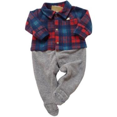 Imagem de Macacão Soft Luxo Bebê Menino Inverno Xadrez Katita Rf 2797, Cinza, M 