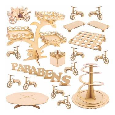 Imagem de Kit Festa Mdf Provençal Floral - 28 Peças - Modernarte, Floral, Madeir