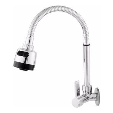 Imagem de Torneira Cozinha Super Luxo Gourmet Parede Flexível 1/4 de Volta Cromo