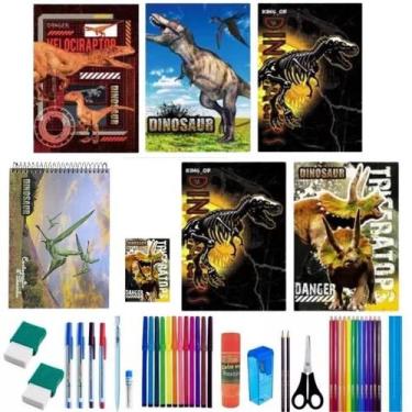 Imagem de Kit 5 Caderno Dino Brochurão Capa Dura 96 Folhas+ 38 Itens - Maxima ca