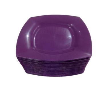 Imagem de Kit 10 Pratinhos de Sobremesa Roxo Quadrados Festa Petiscos Bolo - For