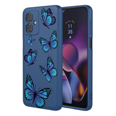 Imagem de HTXWXJC Capa de telefone para Moto G54 Power/Moto G54, Moto G64, XT2343 - Capa à prova de choque flexível TPU com padrão floral de borboletas em relevo, antiderrapante e resistente a arranhões - Azul