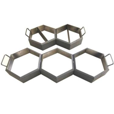 Imagem de Kit Forma 3 Blocos + 4 Meios Piso Sextavado Bloquete 20x6cm Aço Desfor