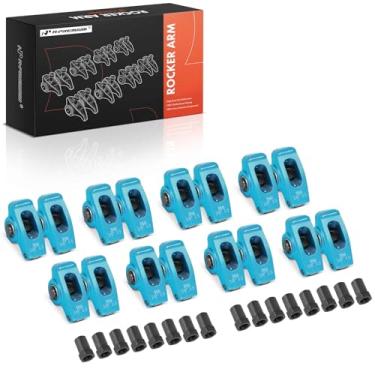 Imagem de A-Premium 16 peças de braços balancim de rolo de motor de alumínio azul com rolamentos de agulha compatíveis com Chevy SBC 350, proporção de 1,5, pinos de 3/20.3 cm