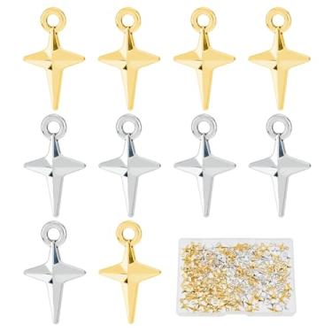 Imagem de SUPERFINDINGS 240 peças, pingentes de estrela tibetana, 2 cores, pingente de estrela do norte, pingente de liga metálica, 3D, pingente de quatro pontas para artesanato, faça você mesmo, colar