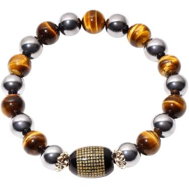 Imagem de Wizock Pulseiras femininas Feng Shui 10 mm Terahertz/olho de tigre com contas de pedra proteção contra riqueza boa sorte espiritual ágata coração sutra pulseiras elásticas para mulheres, Medium, Pedra