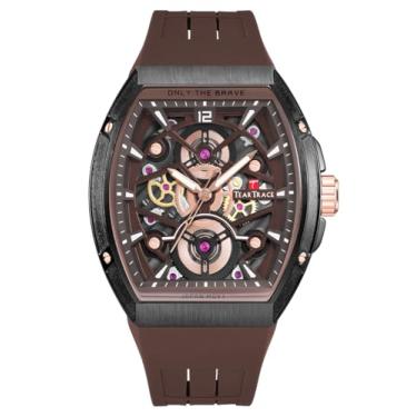Imagem de TEARTRACE Relógios masculinos com pulseira de silicone analógico Tonneau relógios de quartzo japonês, à prova d'água, grande, esportivo, trabalho, preto/azul/marrom, Marrom
