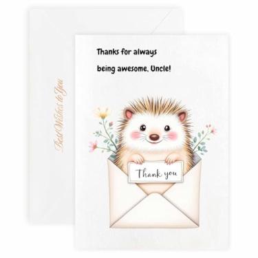 Imagem de MAGJUCHE Cartão de agradecimento para tio – Selo e envelope de cera elegante, papel de 300 g/m², impressão vívida de 600 DPI, 12 x 17 cm, design de ouriço