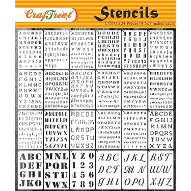 Imagem de CrafTreat 24 estênceis reutilizáveis de letras e números (11,4 cm x 18 cm cada) - estênceis de alfabeto e número para pintura em madeira, decoração de bolos, camisetas, cartões comemorativos e muito