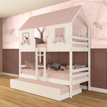 Imagem de Treliche Casinha Encantada Madeira Maciça Branco/ Rosa Megamobilia