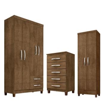 Imagem de Guarda Roupa Solteiro 4 Portas 2 Gavetas Com Cômoda 5 Gavetas Cannes E Multiuso Malbec Incorplac