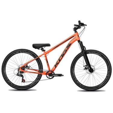 Imagem de Bicicleta Aro 26 Rebaixada Freeride para Grau, Quadro em Alumínio, Relação 1x7, Aros Vmaxx Coloridos, Pedivela 34D, Suspensão 80mm,Laranja Liso Preto