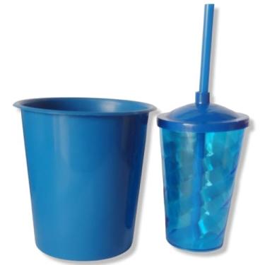Imagem de 30 Kit Festa Baldinho Pipoca 1Lt + 30 Copos 400 Ml Lembrancinha Cinema Chá Reveleção (AZUL ROYAL)