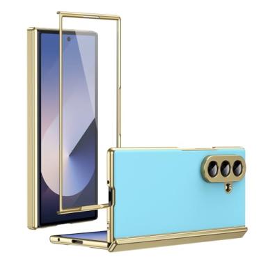 Imagem de AKABEILA Capa para Samsung Galaxy Z Fold7 5G com suporte magnético para veículo elétrico rígido PC bumper antiqueda fina antiderrapante capa de telefone flip AG-azul celeste