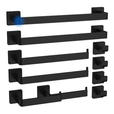 Imagem de LFBA Suporte de papel higiênico Toalheiro para evitar colisões para banheiro Material engrossado Barra de toalha de aço inoxidável 304 10 peças acessórios de banheiro pretos não enferrujam conjunto de