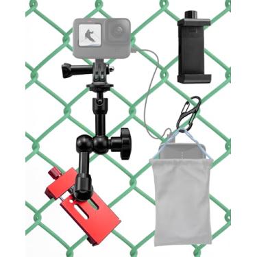 Imagem de Kit de montagem de cerca ajustável para câmera de celular, kit de montagem de braço mágico compatível com GoPro, smartphones e Mevo Start, gravação de beisebol, softbol e jogos de tênis