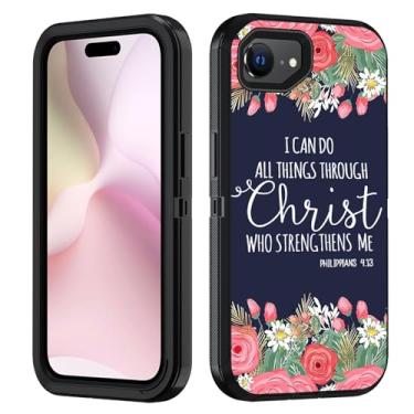 Imagem de FVAENDHIO Capa para iPhone 16e, capa protetora para iPhone 16e (2025) 6,1 polegadas, citação floral, versículo bíblico Filipenses 4-13