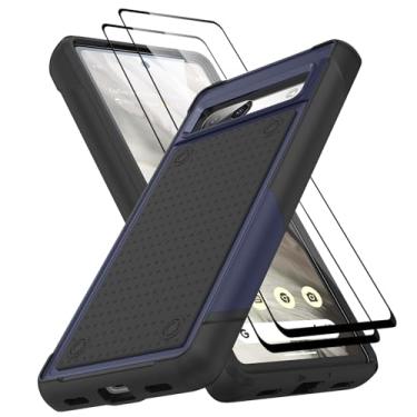 Imagem de Jeylly Capa para Google Pixel 7A, [3 em 1] Capa para celular Pixel 7A com [2 pacotes de películas HD], proteção à prova de choque de grau militar, capa para celular Google Pixel 7A, azul