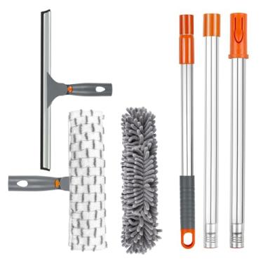 Imagem de Rodo de janela com alça longa, ferramenta de limpeza de chuveiro BITOPE de 193 cm com poste telescópico, almofadas de limpeza de microfibra e kit de pano de chenille para para-brisas de carro, espelho