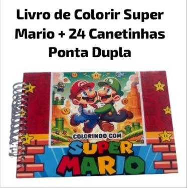 Imagem de Kit Livro Super Mario Capa Dura + 24 Canetinha Ponta Dupla Para Colori