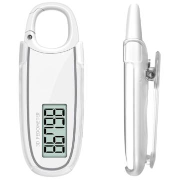 Imagem de Pedômetro 3D simples com clipe e cordão, contador de passos com visor LCD, clipe e cordão (branco)