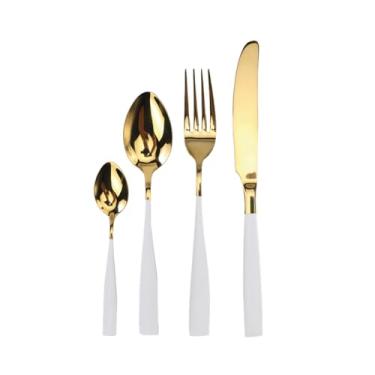 Imagem de Faqueiro com 24 Peças em Aço Inox, Cor Branca com Dourado, Cromus