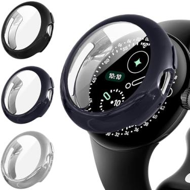 Imagem de Suoman Pacote com 3 capas protetoras de tela para Google Pixel Watch 4 de 45 mm, [antiarranhões] Capa protetora completa de TPU macio - preto + cor da arma + prata