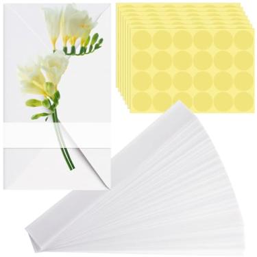 Imagem de 150 peças de acessórios para convites de casamento, faixas de barriga transparentes para convites de 5 x 7 com adesivos de pontos, capas de convite para envelopes, cartões de presente