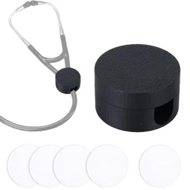 Imagem de Fukaisu Suporte para Estetoscópio AirTag, Suporte Estetoscópio Digital Preto com 5 Adesivos Caixa de Rastreamento de Segurança para Estetoscópios Digitais EKO CORE 500™ e 3M Littmann CORE