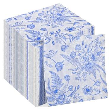 Imagem de MAONAME 100 guardanapos de papel florais, guardanapos azuis para convidados, toalhas de mão descartáveis para banheiro, guardanapos de jantar de papel decorativos para casamentos, festas, aniversário