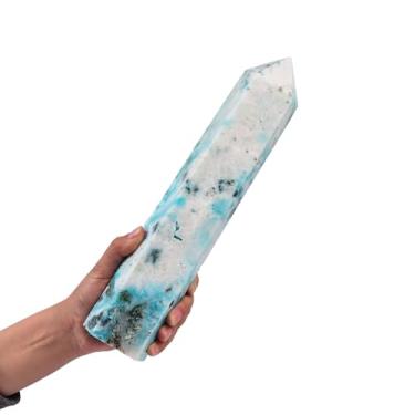 Imagem de JIC Gem Obelisco natural de pinheiro fênix grande quartzo varinha de cristal torre ponto 6 coluna facetada crisocola cristal cura varinha Reiki decoração 2 - 2,2 kg