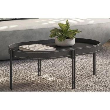 Imagem de Mesa Lateral p/ Sala Monaco Organico Pés Metalico 93x57cm Preto - Line