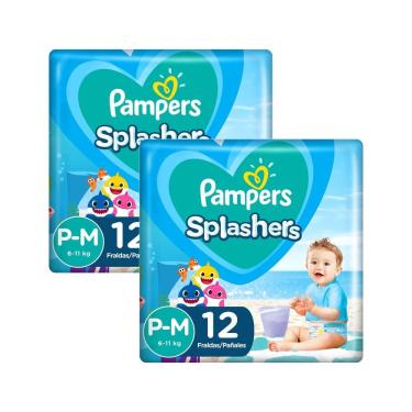 Imagem de Kit 2 Fralda Pampers Splashers Baby Shark Tamanho P/M com 12 Fraldas Descartáveis