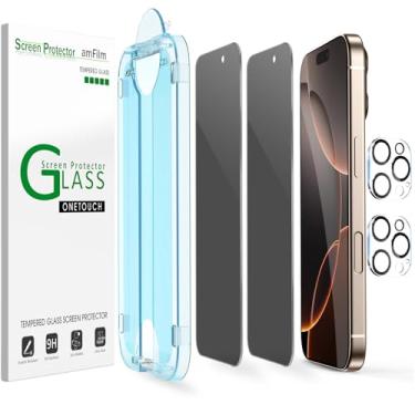 Imagem de amFilm Alinhamento automático OneTouch para iPhone 16 Pro Max [6,9''] protetor de tela de privacidade, vidro temperado, instalação em 30 segundos, sem bolhas, compatível com capas, antiarranhões [2
