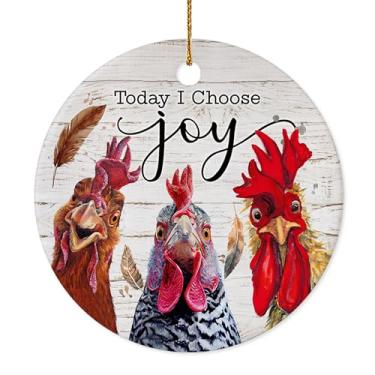 Imagem de Decorlion Enfeite de Natal - Enfeite de cerâmica de galinha "Today I Choose Joy", presente de humor de fazenda para amantes de frango, agricultores, enfeite de decoração de pendurar em carros