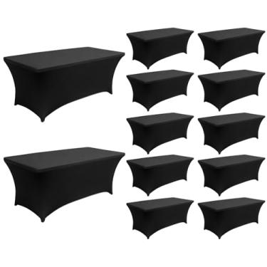 Imagem de Toalha de mesa de elastano de 1,8 m para mesas dobráveis, retangular, lavável, resistente a vincos, protetor de toalha de mesa de poliéster elástico para festa de banquete de casamento (pacote com 12