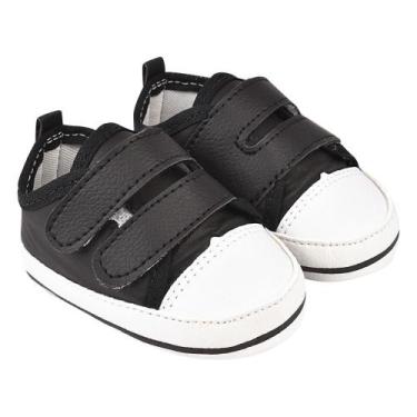 Imagem de Sapatinho Tênis Bebê Menino e Menina Preto Duas Pontas Confortável e M