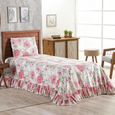 Imagem de Colcha Solteiro 400 Fios Estampada Com Babado 02 Peças Toque Macio Lai